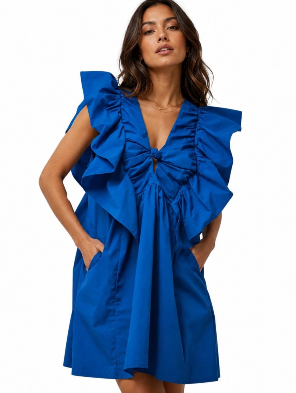 Anthropologie Blue Tassel Ruffled Statement Mini Dress Dramatic Detail Size S